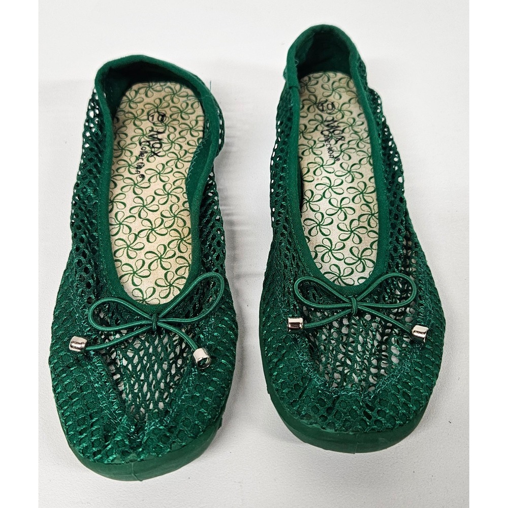 Max Collection Nina Women 10 Green Mesh Ballet Flats Crochet Fishnet Bow Slip On